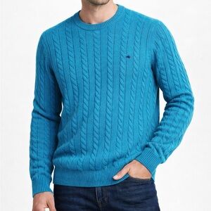NEW Vineyard Vines Men’s 100% Cashmere Cable Knit Crew Neck Teal Blue Sweater L